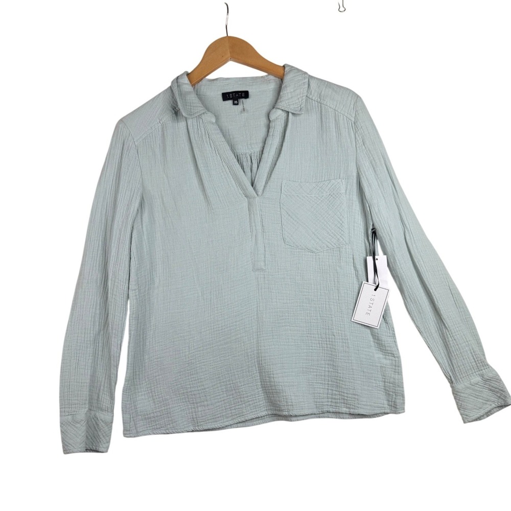 NWT 1. State V-neck Pullover Long Sleeve Oversized Top size XS Light Green